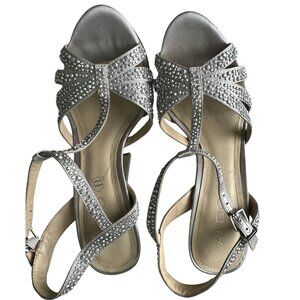 ALDO Silver Rhinestone Strappy Stiletto Heels – Leather Sole – Size 6.5 Elegant
